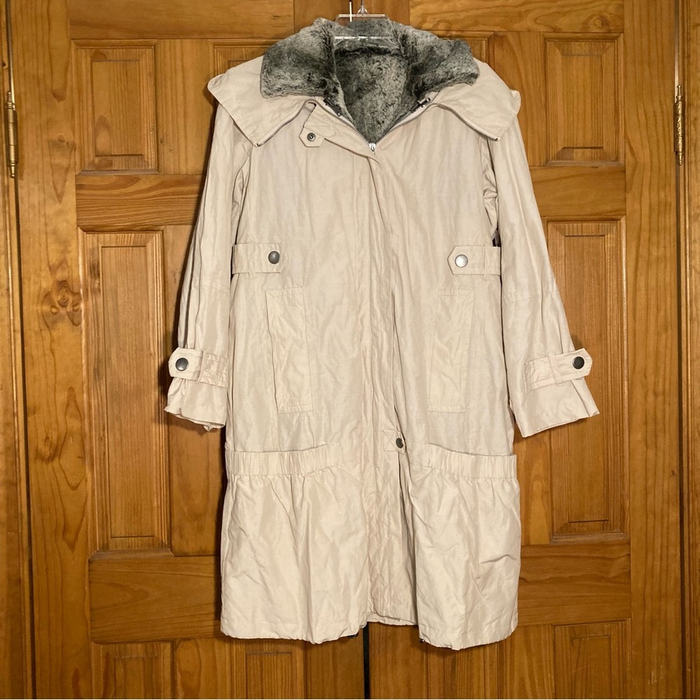 NWOT Weather Solutions Vintage 80s 90s Faux Fur Lined Trench Coat Tan Size M